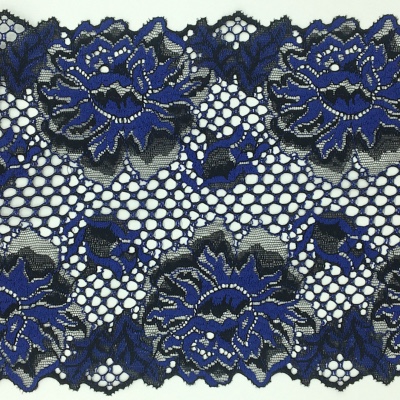 Dentelle de Calais motif fleur noir bleu électrique - CALITIE 