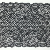 Dentelle de Calais motif géométrique et fleur noir - BRÉANNE