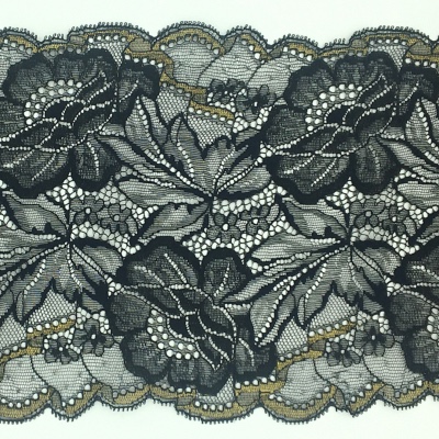 Dentelle de Calais motif fleur noir or- FLEURANDE