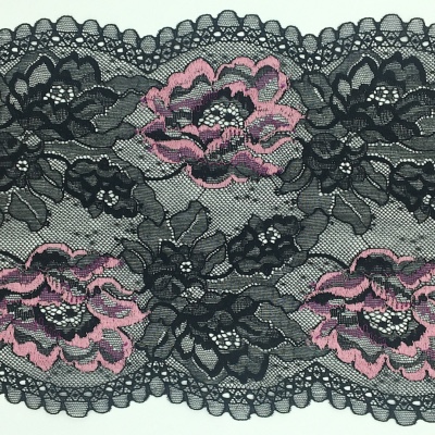 Dentelle de Calais motif fleur noir pink - DORINE