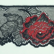 Dentelle de Calais motif fleur noir rouge - CLARINE