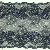 Dentelle de Calais motif décoratif noir bleu électrique - DOLORINE