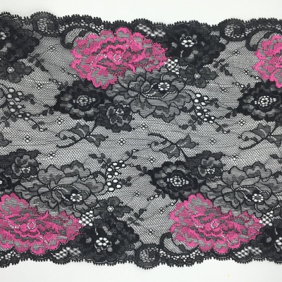 Dentelle de Calais motif fleur noir grenadine - ALIETTE