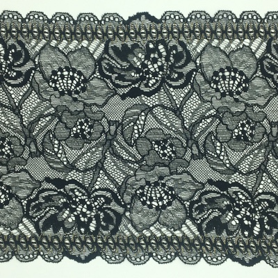 Dentelle de Calais motif fleur noir or - DELVINA