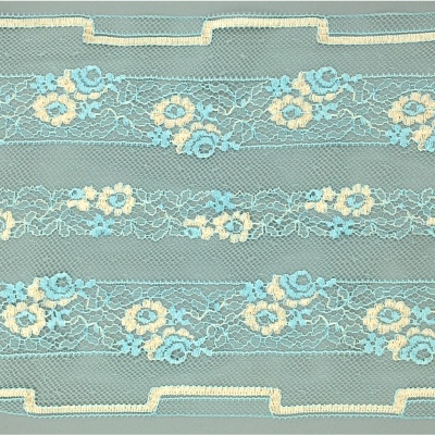 Dentelle de Calais motif fleur bleu rose - FLORIANE