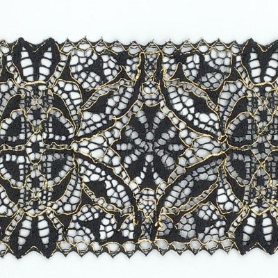 Dentelle de Calais motif floral noir or - AIMEE