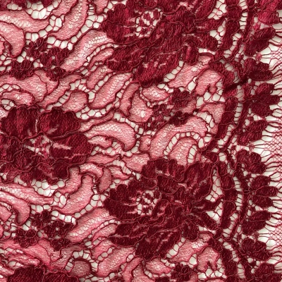 Dentelle de Calais motif fleur bordeaux - EDOURDE