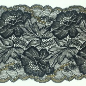 Dentelle de Calais motif fleur noir or- FLEURANDE